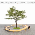Yellow Circular Outdoor Chair Around Tree With Paved Ground And People Sitting