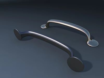 Curved Metal Cabinet Handles in Silver and Black with Round Bases 3d model