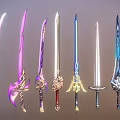 Colorful Swords With Various Designs Ornate Hilts And Intricate Blade Patterns