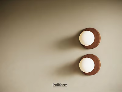 Modern Wall Lamps With Wooden Base And White Spherical Shade On Light Brown Wall 3d model