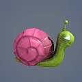 Cute 3D Cartoon Snail With Green Body Pink Shell And Funny Expression