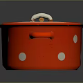 Red Enamel Household Kitchen Pot With White Polka Dots Black Rim And Handle