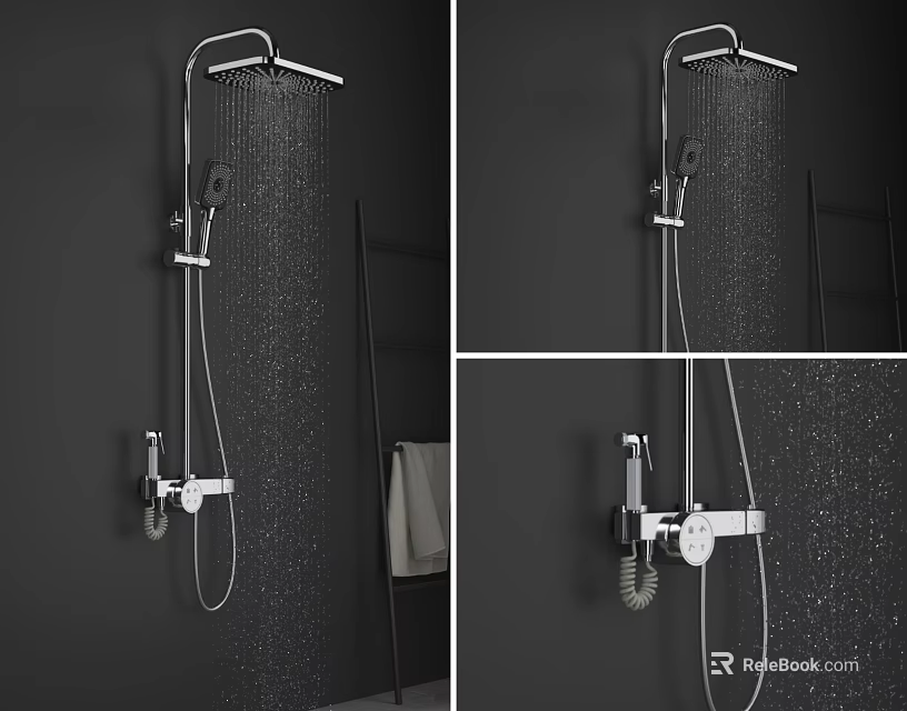 Modern Wall Mounted Shower System With Handheld Shower And Water Flow In Bathroom Interior 3d model 