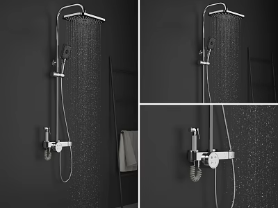 Modern Wall Mounted Shower System With Handheld Shower And Water Flow In Bathroom Interior 3d model