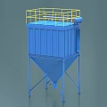Industrial Blue Dust Collector Equipment with Conical Bottom and Yellow Top Guardrail