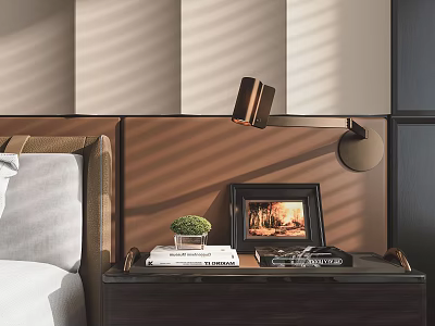 Modern Bedside Wall Lamp with Warm Glow and Nightstand Decor Elements 3d model