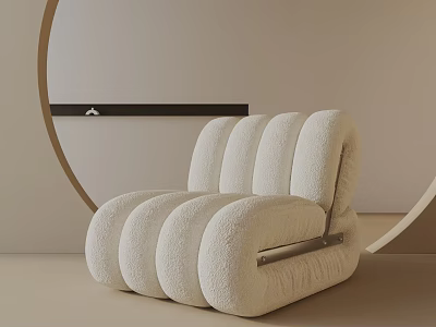 Plush Cream Lounge Chair With Modern Curved Design On Minimalist Beige Background And Circular Decor 3d model