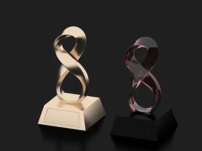 Sculpture Carving of Trophy Shaped Artworks with Golden and Transparent Designs and Square Bases 3d model
