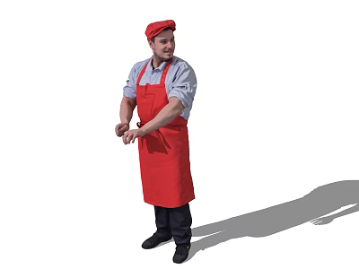 Man Wearing Red Cap And Red Apron With Blue Shirt Black Pants And Shoes 3d model