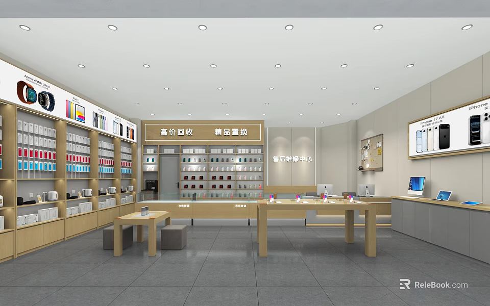 Modern Spacious Digital Store Interior With Neat Phone Displays And Professional After Sales Services 3d model 