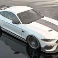 White Ford Mustang Sports Car With Black Stripe Sleek Design Silver Wheels Red Brake Calipers