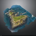 Lush Green Plant Vegetation Covering Rocky Island Surrounded By Blue Water