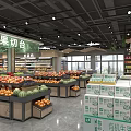 Supermarket Grocery Store With Fresh Fruit Display Fruit Cutting Station And Organic Milk Boxes