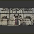 Detailed Classic Architectural Model With Arched Design Red Door And Carvings