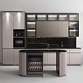 Modern Kitchen Interior With Light Colored Cabinets Marble Countertop And Wine Cooler
