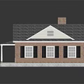 Traditional Residential House With Gray Roof Red Brick Walls White Windows And Porch Columns