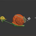 Cartoon Snail With Orange Shell Yellow Hat Green Eyes And White Papers 3d model