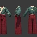 Traditional Outfits Featuring Green Floral And Light Gray Tops With Red Belts And Pants