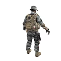 Man As Soldier In Military Uniform With Helmet Tactical Vest Gloves Boots Standing Pose