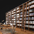 Spacious Study Room With Tall Bookcases Filled With Books And Wooden Desks