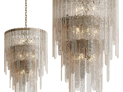 Elegant Modern Transparent Glass Chandeliers With Long Dangling Fringe Illuminated Design 3d model