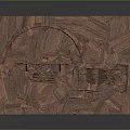 Detailed 3D Wooden Terrain Model With Carved Structures And Textured Base