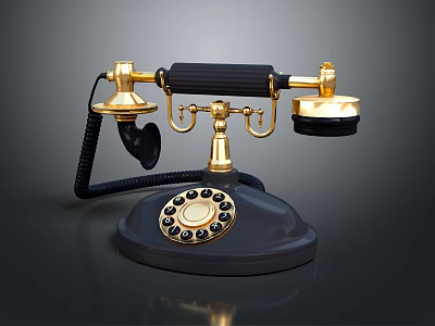 Vintage Rotary Dial Telephone With Gold Accents Black Body And Retro Design For Digital Collection 3d model