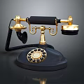 Vintage Rotary Dial Telephone With Gold Accents Black Body And Retro Design For Digital Collection
