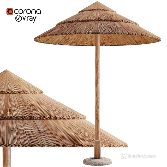 Handcrafted Natural Bamboo Outdoor Garden Umbrella With Conical Roof Structure 3d model 