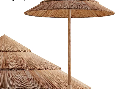 Handcrafted Natural Bamboo Outdoor Garden Umbrella With Conical Roof Structure 3d model