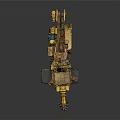 Rusty Yellow Heavy Duty Industrial Drill Machine With Red Drill Bit And Tracks