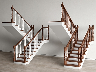 American solid wood handrail stair corner stair guardrail 3d model