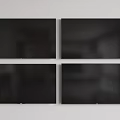 Four Black Televisions Mounted On White Wall In Grid Arrangement Setup 3d model