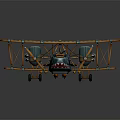 Vintage Twin Engine Model Biplane With Yellow And Blue Stripes And Detailed Design