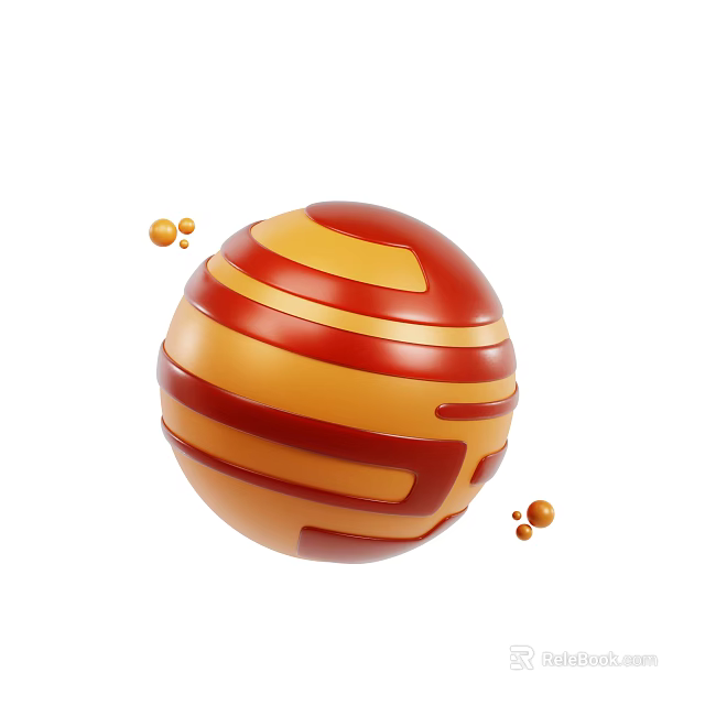 Colorful Cosmic Planet With Red Yellow Stripes And Orbiting Particles 3d model 