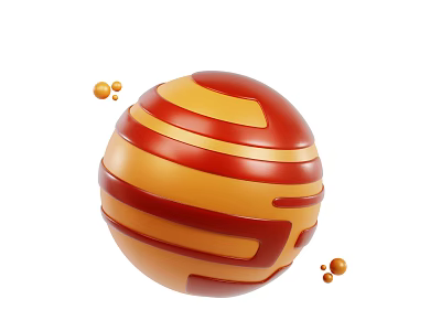 Colorful Cosmic Planet With Red Yellow Stripes And Orbiting Particles 3d model