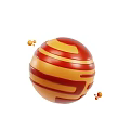 Colorful Cosmic Planet With Red Yellow Stripes And Orbiting Particles