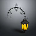 Vintage Ornate Iron Wall Lamp With Curved Design And Yellow Glass Shade