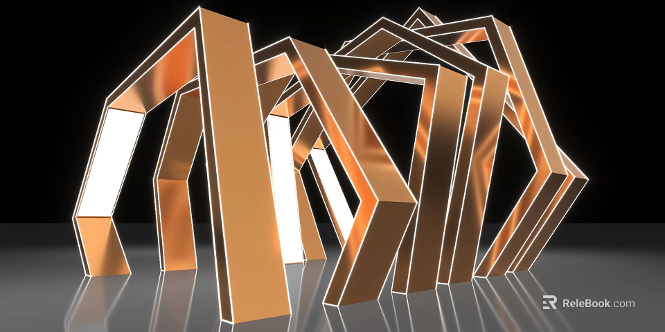 Modern Luxury Event Entrance With Golden Geometric Structure And Three Dimensional Design 3d model 