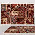 Square Rug With Vintage Patchwork Design Traditional Patterns Red Blue Beige Tones 3d model