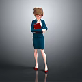 Female Character In Blue Suit Dress With Red Glasses Red Folder Standing On Gray Background