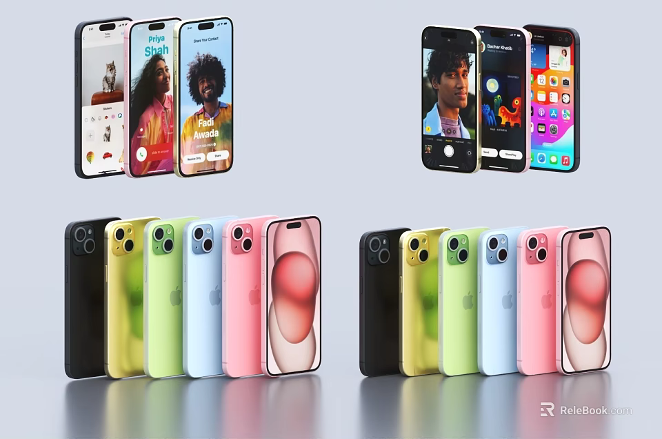 Modern Smartphones With Multiple Color Options And Vibrant Screen Displays 3d model 