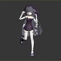 3D Anime Character Model With Gray Long Hair In Purple Dress And Rabbit Ear Hat