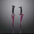 Two Modern Weapon Knives With Pink Blades Silver Design And Black Handles
