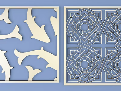 Decorative Laser Cut Room Dividers With Fish And Geometric Patterns 3d model