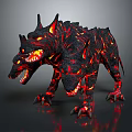 Fiery Three Headed Lava Monster Game Movie Character with Glowing Eyes Sharp Teeth and Claws