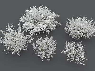 White Decorative Plants 3D Rendered Models With Various Shapes On Gray Background 3d model