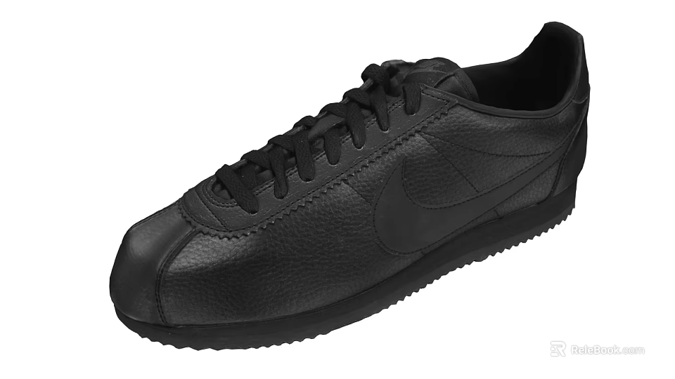 Black Leather Casual Shoes With Classic Laces And Rubber Sole Design 3d model 