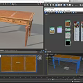 Wooden Office Desk With Carved Legs And Drawers On Gray Background