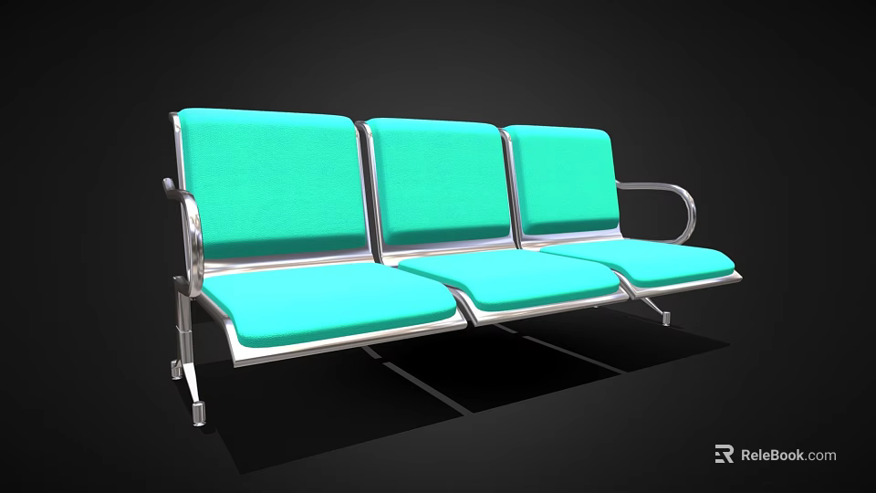 Turquoise Public Chair With Three Seats Metal Frame And Comfortable Seat Backrest 3d model 